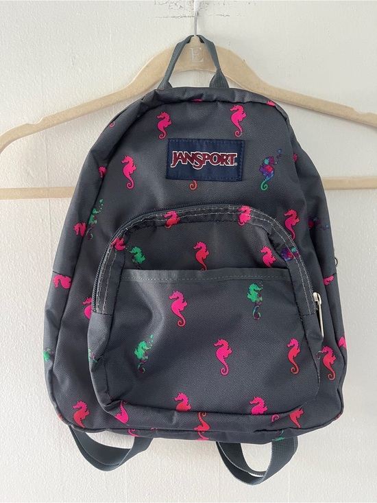 Jansport Handbags - Jansport Dark Gray Backpack with Pink & Green Seahorse Motif